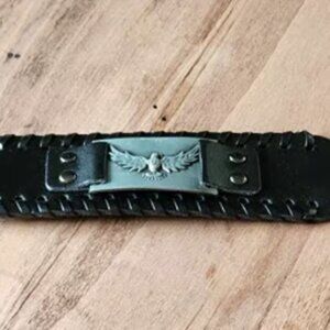 Black Leather Braided Nordic Viking Silver Phoenix Bracelet